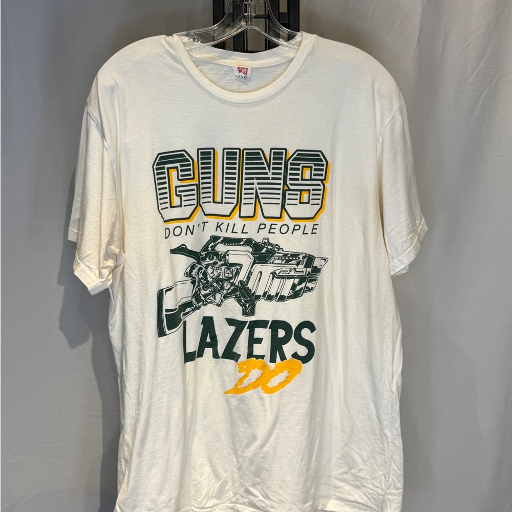 Hanes Cream Tee‎ with Green and Yellow Graphic
